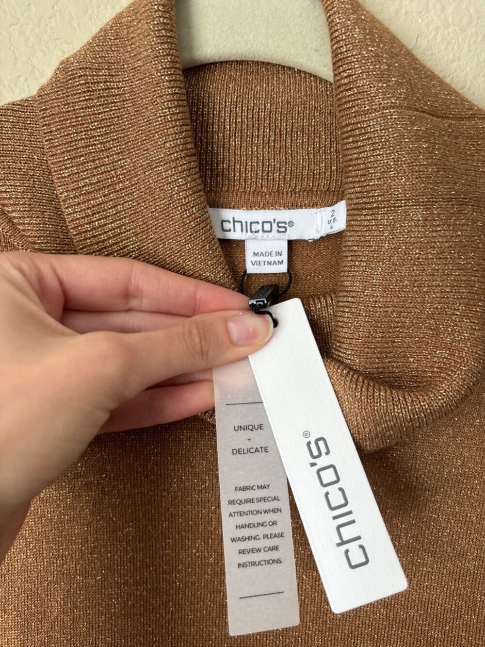 Chico's NEW Camel Shimmer Turtleneck Sweater - Picture 2 of 9